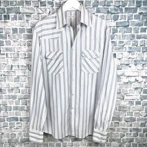 Michael Bastian Mens White Striped Pearl Snap